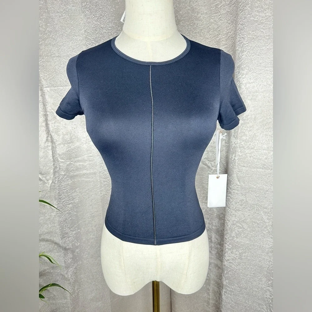 NWT GOOD AMERICAN Women’s So Soft Sculpted Tee in Black001 Sz 00/0
